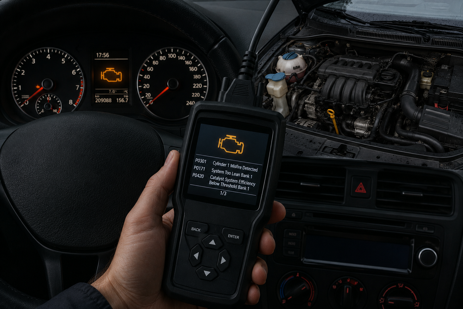 Iedegās Check Engine lampiņa: kad drīkst braukt, kad jāapstājas un ko atklāj OBD diagnostika?